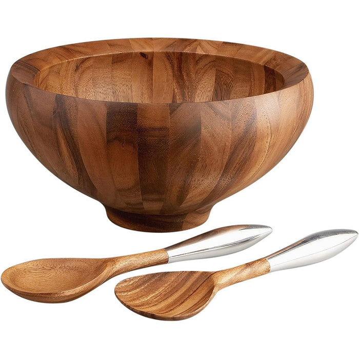 Nambe - Yaro Acacia Wood Salad Bowl With Servers 13" - Limolin 